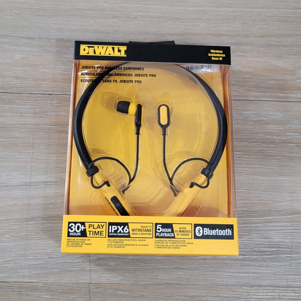 DEWALT Jobsite Pro Wireless Earphones Bluetooth 5.1 IPX6 Yellow DXMA1902091 NEW